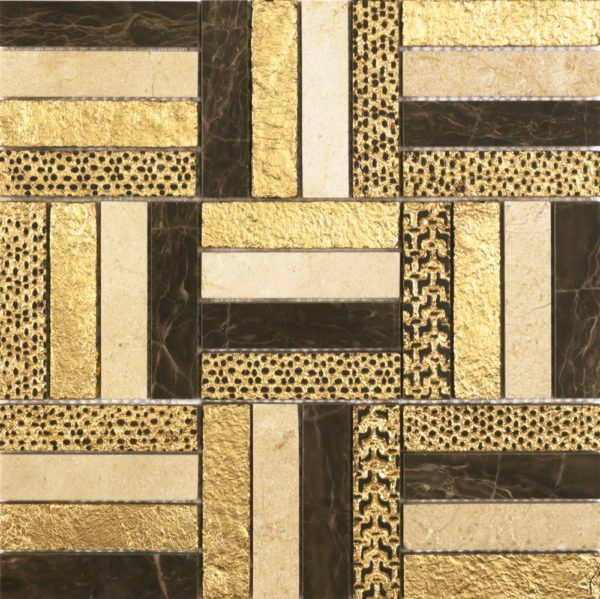 Mosaico a tessere alternate in marmo scolpito color oro