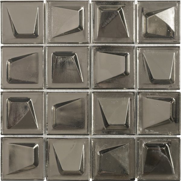 Mosaico con tessere grandi in vetro effetto 3D lucido color argento