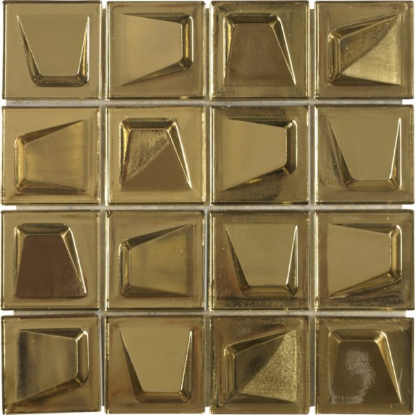 Mosaico con tessere grandi in vetro effetto 3D lucido color oro