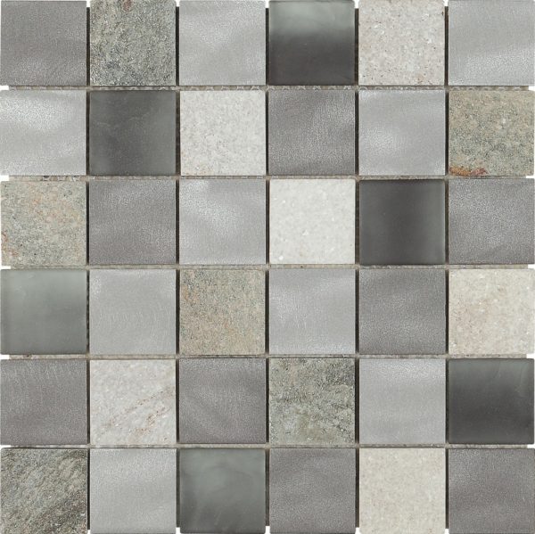 Mosaico fusion acciaio vetro e pietra grey