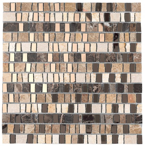 Mosaico in marmo e pezzi di vetro specchio marrone scuro