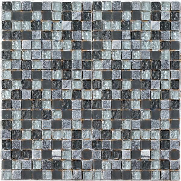 Mosaico in marmo e vetro con tessere piccole grigio