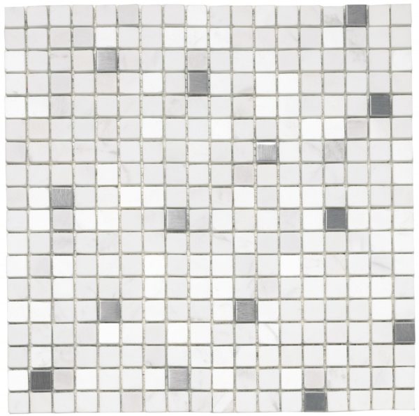 Mosaico in pietra e acciaio bianco
