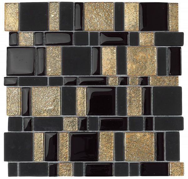 Mosaico in vetro con rettangoli di vari formati nero:oro