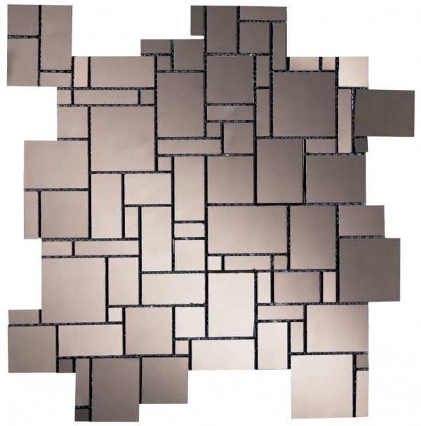 Mosaico in vetro con tessere di varie forme effetto specchio grigio