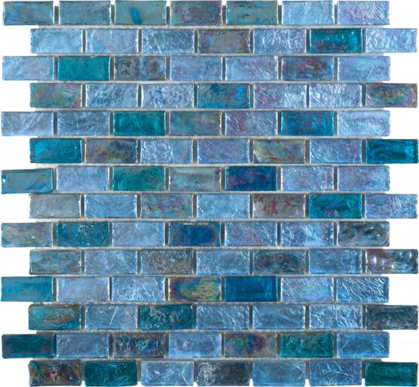 Mosaico in vetro con tessere rettangolari iridescente multicolor azzurro:blu jpg