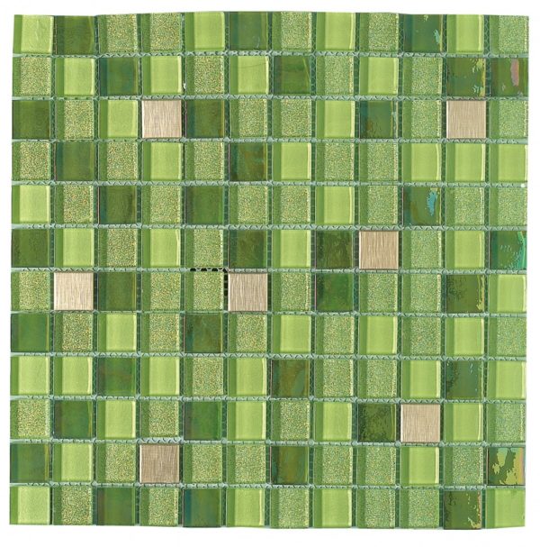 Mosaico in vetro e inox verde