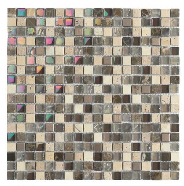 Mosaico in vetro e pietra beige e iridescente