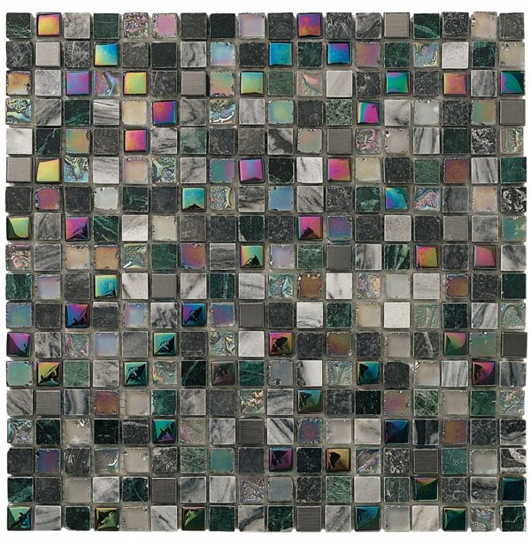 Mosaico in vetro pietra e alluminio grigio iridescente3