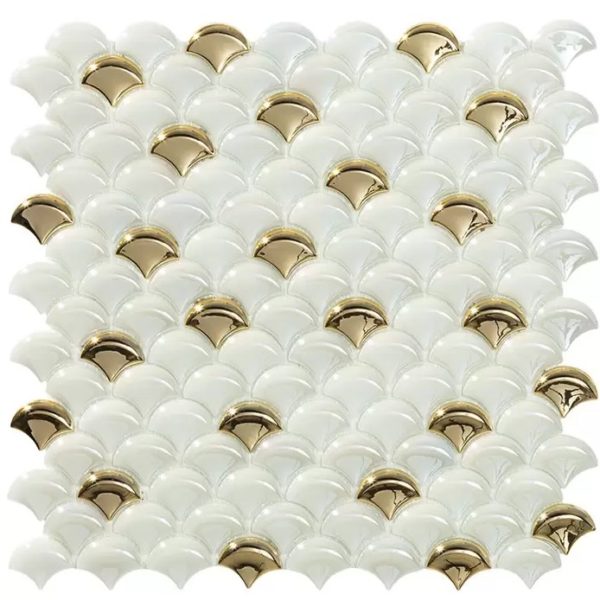 mosaico oro bianco coda pavone 3d